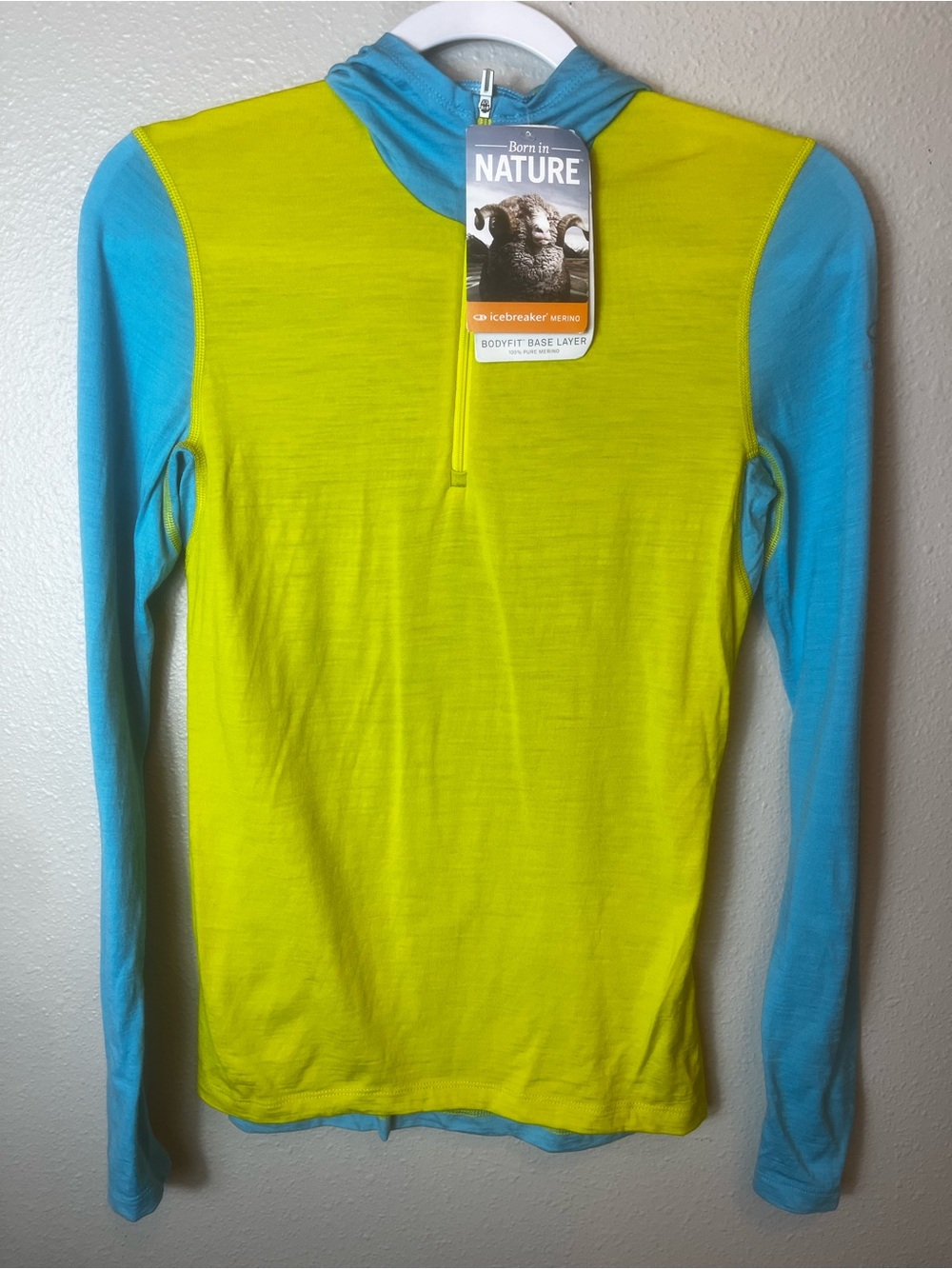 NWT Icebreaker Women Oasis LS Half Zip Hood Top Chartreuse Size S